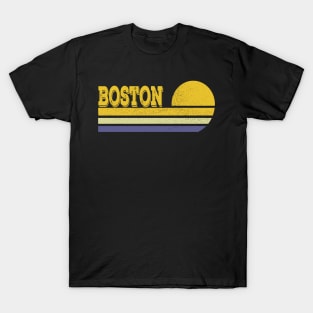 Boston Vintage Sunset Stripes Retro 70's T-Shirt